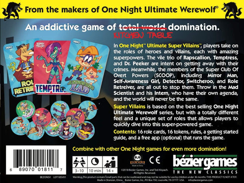 Bezier Games One Night Ultimate Super Villains, Family Friendly Party Game, Fun for Kids & Adults