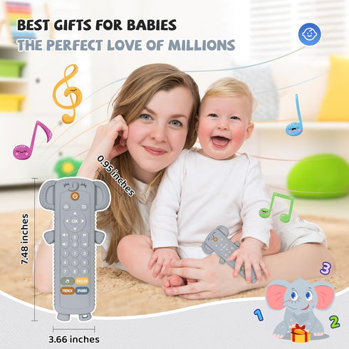 Toddler Remote Control Toy with Elephant Silicone Cover - Educational Musical Baby Toy with Lights and Sounds
