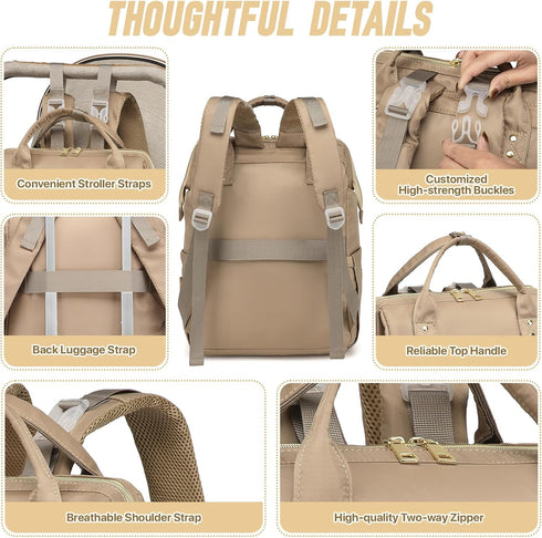 Xocvji Backpack Backpack Diaper Bag with Portable Changing Pad, Large Wide-Open Baby Diaper Bag with Insulated Pockets