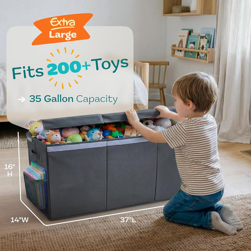 37"x16"x14" SoftOwl Extra Large Toy Storage Organizer with Lid - Sturdy, Collapsible Toy Chest Storage Box Design