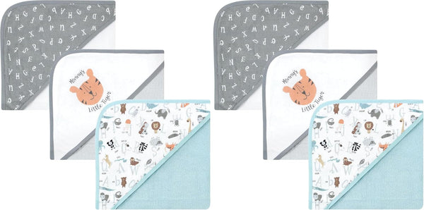 Hudson Baby Unisex Baby Cotton Rich Hooded Towels, Alphabet, One Size (Pack