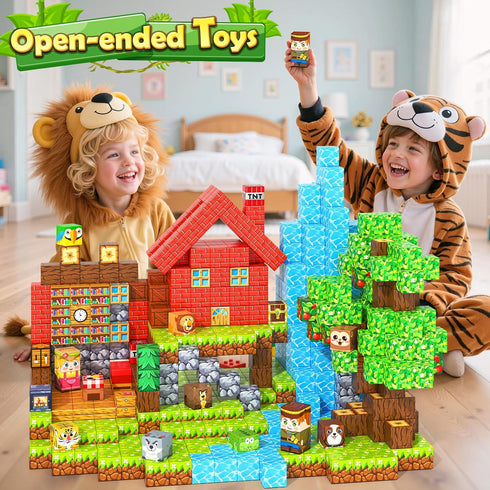 150PCS Set, 4-6 6-8 8-12, 3+ Magnetic Blocks - Mine Magnet World Forest Animal Magnet Toys Games for Kids Ages Magnetic