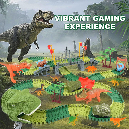 3 4 5 6 7 Set Dinosaur Track Toys for Kids - Best Birthday Gifts for Year Old Boys, Flexible Race Car Track with Light