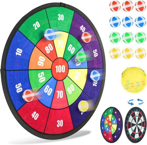BELLOCHIDDO Double Sided Dart Board for Kids, Toys for Ages 3-12, Indoor & Outdoor Party Games with 12 Velcro Balls