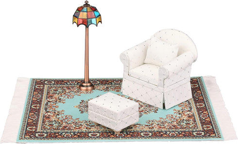 Dollhouse Sofa Chair with Ottoman, White Miniature Living Room Furniture Armchair for 6 inch Dolls, 1/12 Scale