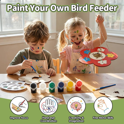 12 Pack 3-5 4-8 8-12, Bird Feeder Craft Kits for Kids Ages DIY Unfinished Wooden Art Painting Kits, Outdoor Bulk Toys