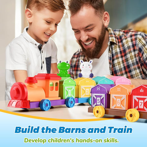 Cieex 1 2 3 Counting 10 10 Toddler Toys Farm Animal Train for Years Old, Matching Sorting Montessori Learning Toy