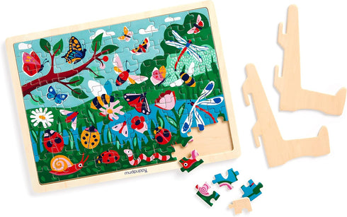 Mudpuppy Garden Life – 100 Piece Wooden Puzzle and Display Stand for Room Decor with Bright and Bold Illustrations of A Scenic Garden for Kids