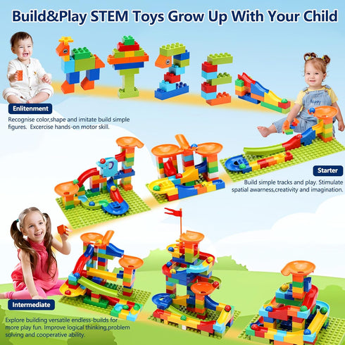COUOMOXA Marble Run Building Blocks, Classic Large Blocks Maze Track Sets for Toddlers, Educational STEM Toys
