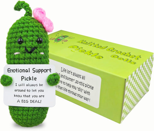 SIMXEHAY Emotional Encouraging Pickle,Funny Pickle with Support Card,Cute Knitted Crochet Dolls Soft Plush for Friend