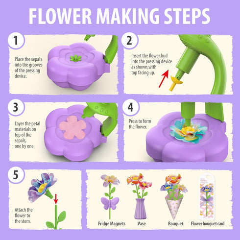 Wiyeang 6-12,Birthday 6 7 8 9 10 11 DIY Fabric Flower Bouquet Kit for Girls,Arts and Crafts for Kids Ages Gifts Ideas