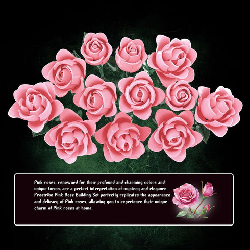 Set, Pink Rose Bouquet Building Compatible with Lego Flowers for Adults - Botanical Collection Gift for Valentines