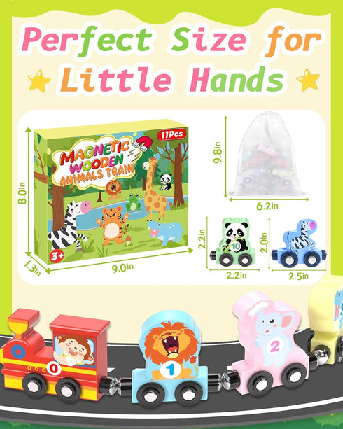 Oomloid 11 Set 1 2 3 1-3, 2-4 Pcs Magnetic Train Montessori Toys for Years Old Toddlers Boys Girls, Wooden Animals