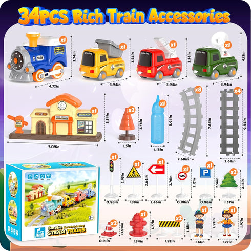 Set Sets Playset 3 4 5 6 Train for Toddlers, Electric Magnetic Train w/Steam, Music, Lights for Kids Track Christmas