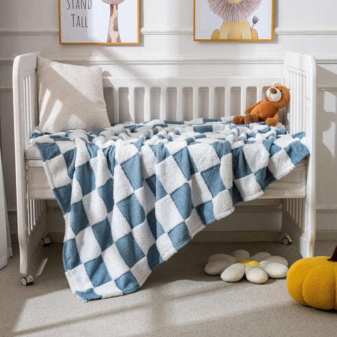 Yagle Mate 3D Cozy 30x40 Inches, Fleece Baby Blanket for Boys Checkerboard Design, Warm and Fluffy Infant Newborn