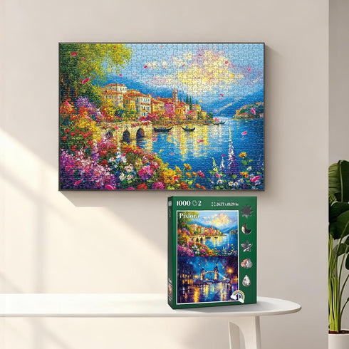 1000 2 Pack Puzzles for Adults Pieces, Unique Jigsaw Puzzle for Adults, Garden Town and Darkness Theme, Idea Family
