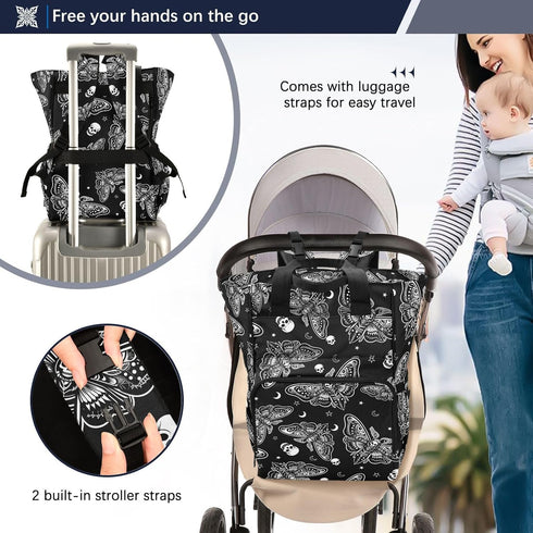 Backpack Backpacks MNSRUU Diaper Bag Moth Skull Moon Esoteric Diaper Bag Multifunction Travel Diaper Bag Tote Large