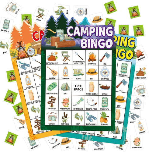 24 Summer Fancy Land Camping Bingo Game for Kids Players Die Cut Outdoor Adventure Game Graduation Party Supply