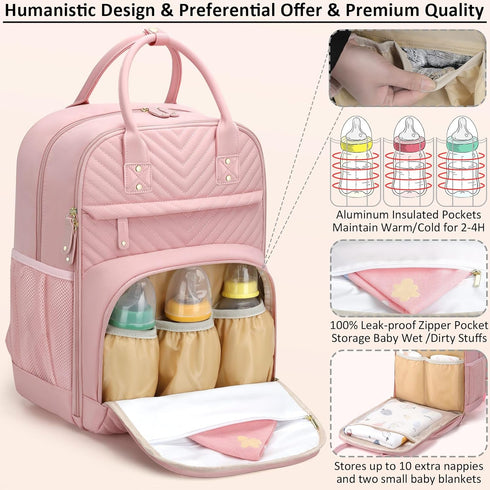 Backpack Tenot Diaper Bag for Women with Changing Pad, Baby Bag with Insulated Pockets Multifunctional Diaper Bags