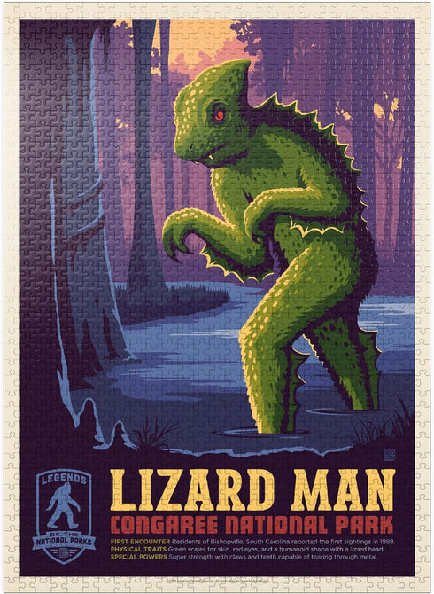 MyPuzzle Legends of The National Parks: Congaree's Lizard Man Vintage Poster - Premium 1000 Piece Jigsaw Puzzle