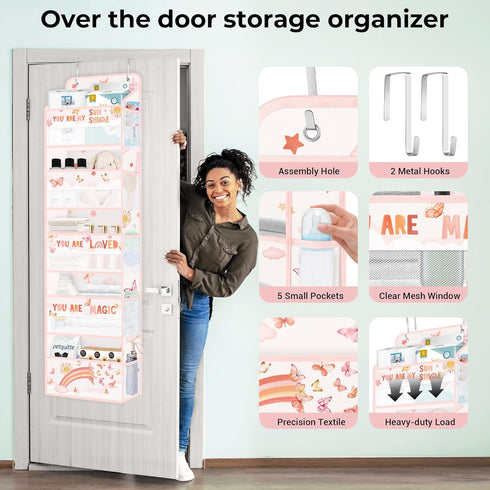 Closet 5-Tier Clastyle Rainbow Over the Door Organizer Cloud Nursery Hanging Storage Organizer for Girls Clothes Diaper