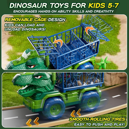 3-5 8 Set 5-7 Dinosaur Cars Truck Toys for Kids with Dinosaur Figures, Activity Play Mat, Jurassic Play for Boys