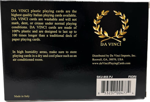 DA VINCI Fiori - Italian 100% Plastic Playing Cards - 2 Deck Set, Poker Size Large Print Jumbo Index