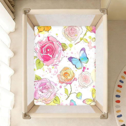 Bseiialft 52 28 Pink Roses Butterflies Crib Sheets for Boys Girls Soft and Breathable Cotton Baby Sheets for Standard
