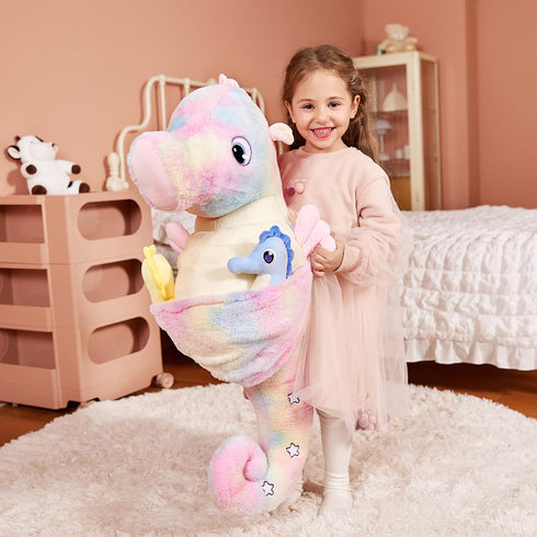 IKASA Giant Seahorse Stuffed Animal Plush Toy, 30" Large Cute Jumbo Soft Toys with Two Babies, Gifts for Kids