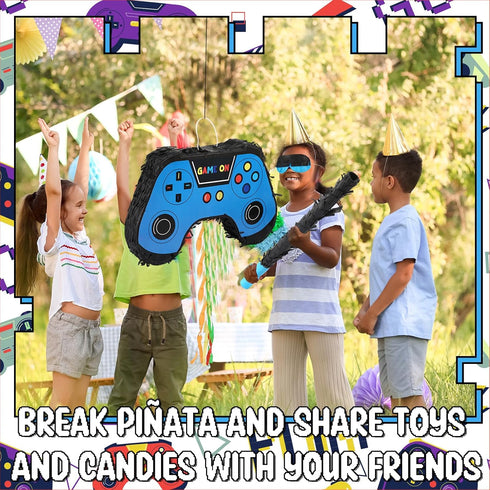 Meooeck 90 Video Game Party Favors, Game Controller Piñata, Blindfold, Confetti, Keychain, Gamer Birthday Decorations
