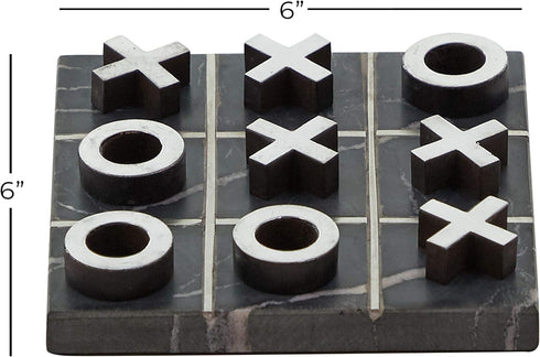 Deco 79 Marble Tic Tac Toe Game Set - 6" x 6" x 1" with Silver Inlay