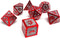 Heroic Dice of Metallic Luster - 7 Piece Metal Polyhedral Dice Collection in Silver with Red Font