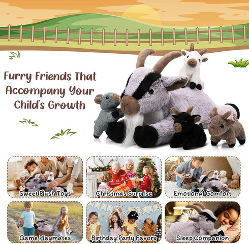 5 Set 18 Inch Mommy 4 Tummy HyDren Pcs Stuffed Goat Plush Toy Goat Stuffed Animal with Babies Plushies in Her Soft Farm