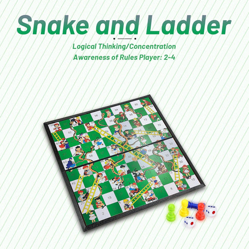 Set, Set (11.2 inch 11.2 inch) KIDAMI Magnetic Snakes and Ladders Board Game Folding Portable Design, Family Travel