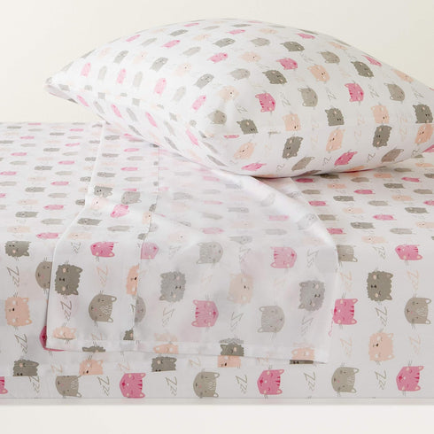 3-Piece Set, Amazon Basics Kid's Soft Easy-Wash Lightweight Microfiber Sheet Toddler, Pink Kitties