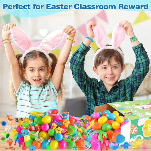 200 Pack C2 Prefilled Easter Eggs with Assorted Toys, Easter Theme Surprise Eggs for Basket Stuffers/ Fillers, Filling