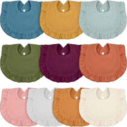 10 Pcs Baby Muslin Bibs, Drool Bandana, Soft Adjustable Cotton Bibs for Newborn Baby Girl Boy Toddlers
