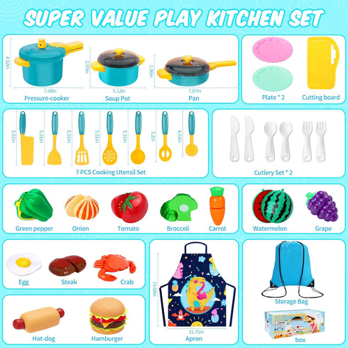 Meaicezli Set, Set, Playset Kids Play Kitchen Accessories Pretend Play Cooking Toys Kitchen Toys for Toddlers, Toy Pots
