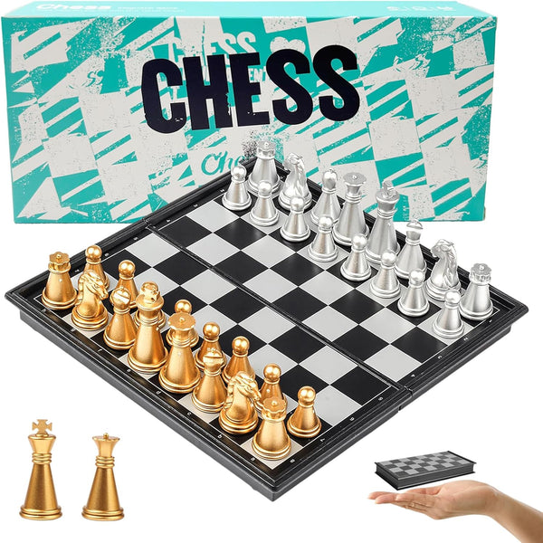 Mini Travel Chess Set Magnetic Vikutu, 5.11 Inches Portable Small Folding Chess Board