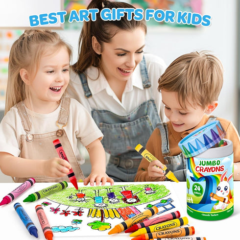 24 1-3, 2-4, 3-5 Colors Jumbo Crayons for Toddlers Non Toxic Large Crayon for Kids Washable Big Crayons Coloring Art