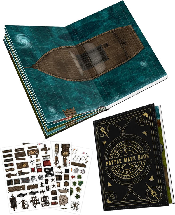 CZYY DND Battle Map Book 32 Reusable Dry/Wet Erase Mats with 100+
