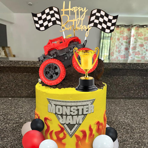 DRWATE 20 1) PCS Truck Cake Toppers Truck Cake Decorations Hot Red Ball Race Car Flame Blaze Wheel Cake Toppers