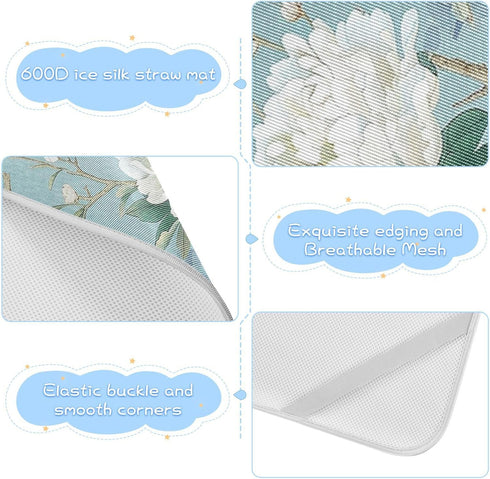 SyXIOP 28" 52" Chinese Style White Peony Cooling Baby Crib Mattress Cover x Absorbent Crib Padding for Sides for Kids