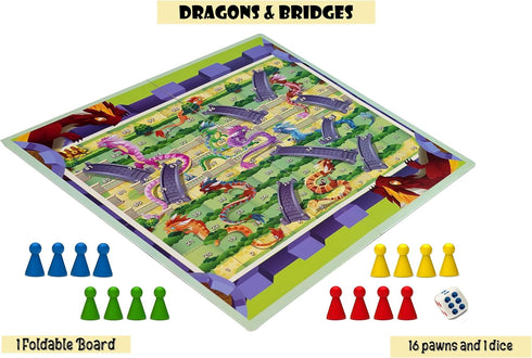 TGC 2-in-1 Board Games for Kids, Ages 5+, 20x20 Inch Folding Board for 2-4 Players, Fun Family Game Nights & Travel