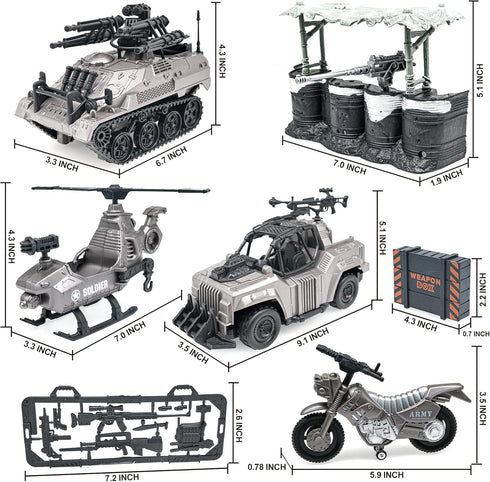 US Army Men Action Figures with Military Vehicles Playset, Toy Soldiers with Trucks, Helicopter for Kids