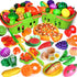 100 PCS Cutting Play Food Toy for Kids Kitchen, Pretend Food Toys with 2 Baskets, Birthday Gifts for 3-6 Years Old