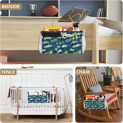 miaozhen Cartoon Cars Dark Blue and Green Bedside Storage Bag Hanging Organizer Rocking Chair Storage Bag for Bunk
