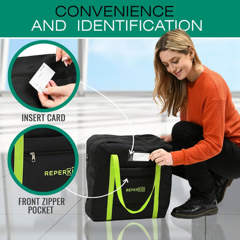 17" 16.5" 9.5" Reperkid Booster Seat Travel Bag for Airplane, Black and Green, H x W x D, Compatible with Gb Pockit