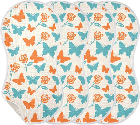 decor gift 4 Pack 22x11in Cotton Burp Cloths Large Soft Touch Trendy Blue Orange Rose Flower Butterfly Burp rag