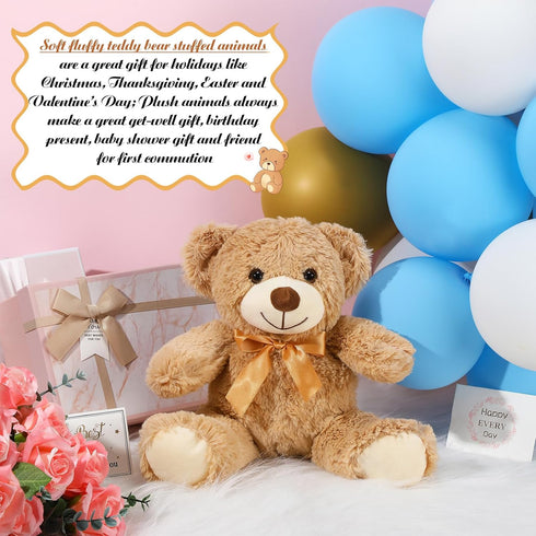 Liliful Remembrance Bow Bear Plush Stuffed Animal with Recorder 12 Inch Brown Soft Doll Fabric Animal Toy Gifts Messages Playback for Valentine's Day Baby Shower Birthday Party Favors